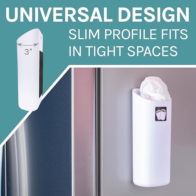 JS Jackson Supplies Small White Lint Bin with Magnetic Back, Slim Profile Trash Bin for Laundry Room and Kitchen, Wall Mountable