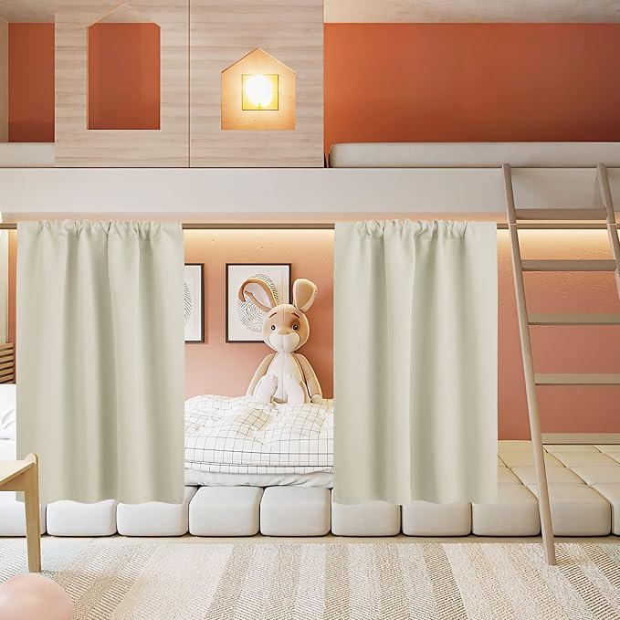 RYB HOME Short Curtains for Living Room Blackout Portable Blinds Shades for Bedroom Bathroom Basement Garage RV Camper Windows, 34 inches Width x 36 inches Length, Beige, 2 Pcs