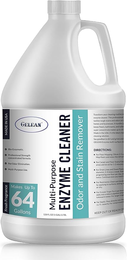 Multi-Purpose Probiotic Enzyme Cleaner, Made in USA - Pet Stain and Odor Remover - Concentrated - Professional & Home Strength Drains, Floors, Bathrooms, Toilets Trash Can, (1 gallon, Fresh fragrance)