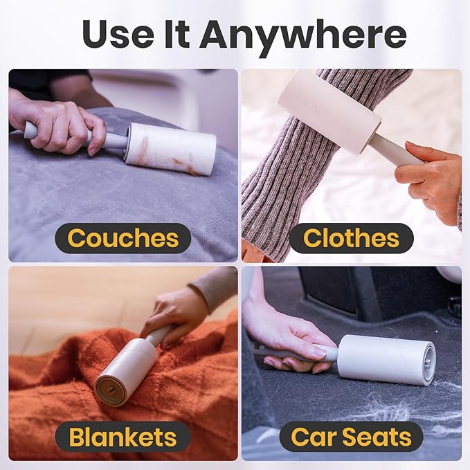 DELOMO Pet Lint Roller for Clothes – Lint Rollers for Pet Hair Extra Sticky, Mega Value Set of 400 Sheets (1 Roller + 3 Refills), Dog Cat Hair Remover for Couch, Furniture, Keep Your Home Tidy