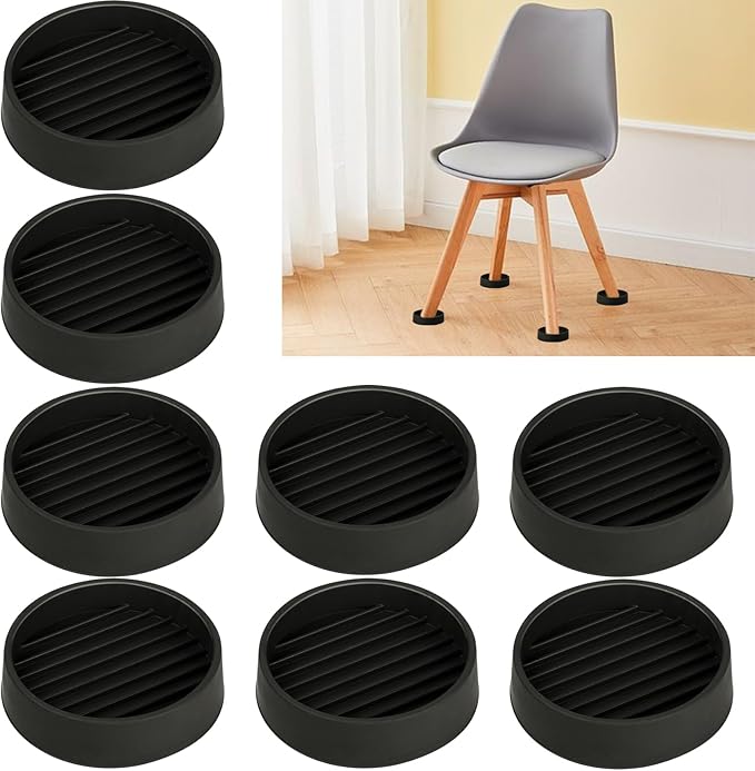 Rubber Furniture Pads Non Slips Furniture Casters Cup Chair Leg Floor Protectors for Bed Sofa Table and Chair Stopper (Pack of 8,Black 1.5" x 1.5" Round)