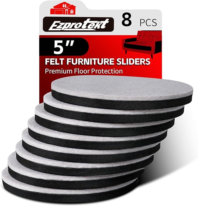 Ezprotekt 5" Round Felt Furniture Movers Sliders for Hardwood Floors, 8 Pcs Reusable Felt Furniture Moving Pads for Heavy Duty Bed Sofa Fridge Couch, Move Item Easily and Quickly (Beige)