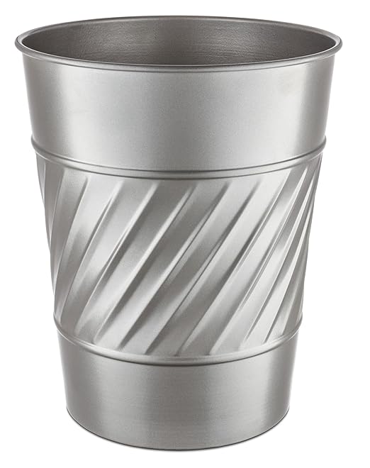 Monarch Abode Pewter Handcrafted Wave Embossed Metal Wastebasket for Home Office, Decorative Waste Basket, Modern Bathroom Garbage Can, Durable & Decorative Trash Bin, Pewter Bathroom Trash Can