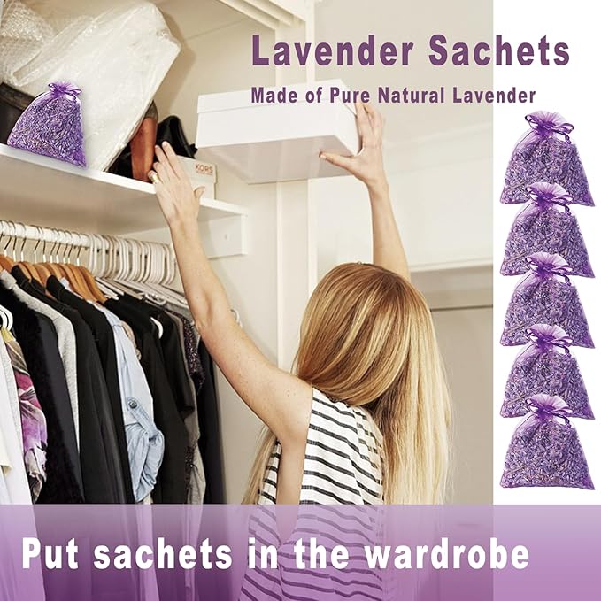 36 Pack French Dried Lavender Sachet Bags, 100% Natural Lavender Bags for Drawers and Closets, Potpourri Air Freshener, Bulk Sachet Gift for Scents Home, Wedding