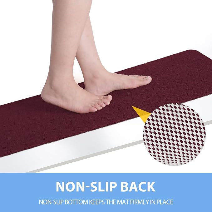 Non-Slip Bathtub Mat, Anti Slip Shower Mat, Fast Drying Bathtub Mats, Foot Scrubber Mat, Anti Slip Mat for Tub, Floor, Bathroom, Kitchen, Home, Hotel (Wine Red 36"×24")