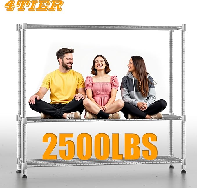 Himimi Storage Shelves with Wheels, 4-Tier Heavy Duty Steel Wire Rack Storage Shelving, Adjustable Metal Storage Shelves for Garage Kitchen Pantry Bathroom Laundry 18" D*60" W*72" H, Silver