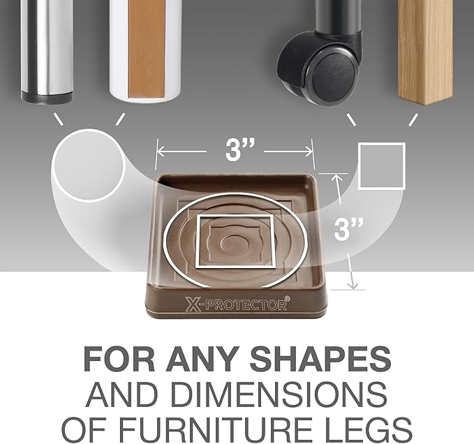 Furniture Cups X-PROTECTOR – 3" Caster Cups 8 PCS – Premium Furniture Coasters – Ideal Bed Stoppers – Non Skid Furniture Pads with a Perfect Design – Rubber Furniture Pads - Protect Any Flooring!