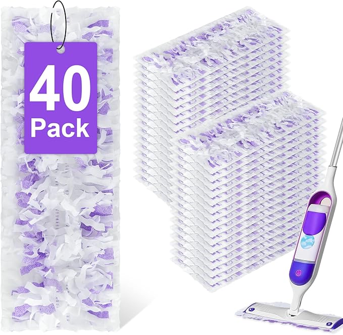 40 Pack Power Mop Refills for Swiffer Power Mop，Unscented&Thickened Multi-Surface and Wood Spray Mops for Floor Cleaning