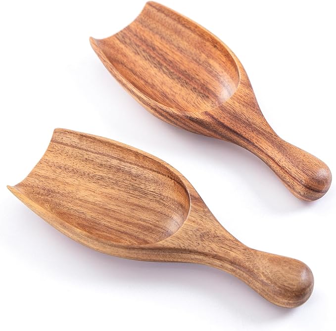 GinSent Wood Coffee Scoop-2 Pieces Large Measuring Spoons for Ground Coffee,Tea,Sugar,Seasoning-Multipurpose Wooden Scoop for Jars,Canisters,Bath Salts,Laundry Detergent(Acacia Wood)