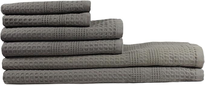 GILDEN TREE Waffle Towel Set Quick Dry Thin | 2 Bath Towels | 2 Hand Towels | 2 Washcloths, Classic Style (Stone)
