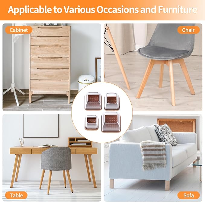 Ezprotekt 24 Pcs XL Square Clear Chair Leg Floor Protectors, Silicone Felt Furniture Pads Caps for Hardwood Floor, Dining Table Bar Stool Leg Protectors Leg Cups Covers (XL Fit: 1.5"-2")