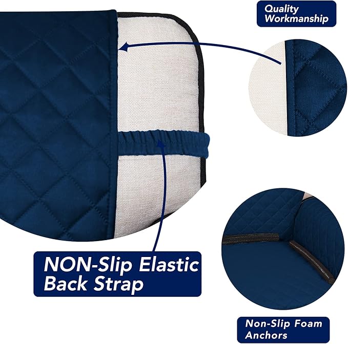 PureFit Reversible Quilted Sofa Cover, Water Resistant Slipcover Furniture Protector, Washable Couch Cover with Non Slip and Elastic Straps for Kids, Dogs, Pets (XX Large, Navy/Navy)