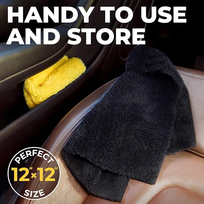 Edgeless Microfiber Towels for Cars – 6pk (12”x12”) - 540 GSM - Super Soft Detailing & Buffing – Scratch-Free & Absorbent Microfiber Cleaning Cloths for Car Polishing