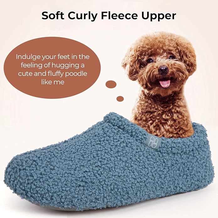HomeTop Women's Fuzzy Curly Fur Memory Foam Loafer Slippers with Polar Fleece Lining