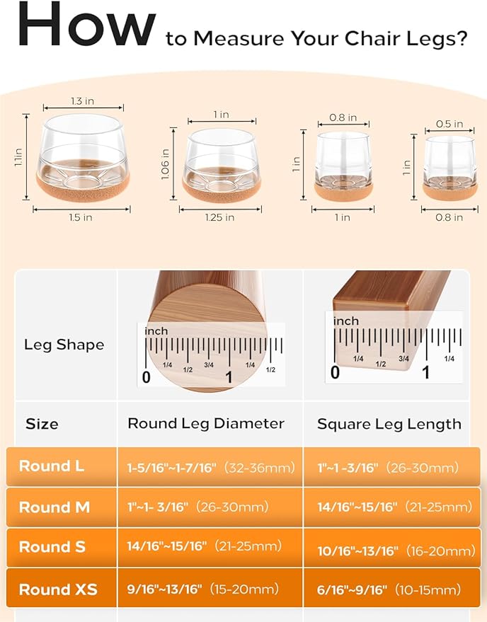 24-Pack Silicone Chair Leg Floor Protectors for Hardwood Floors -Felt Furniture Pads, Rubber Chair Leg Covers/Caps - Noise Reducing & Scratch-Proof - Round Small (Fits 14/16"-15/16" / 21-25mm), Clear