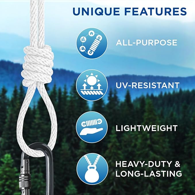 TECEUM Cotton Rope 3/16” (5 mm) – 200 FT – Strong All-Purpose Braided Rope – Natural Cotton – for Crafting, Сamping, Clothes Line, DIY, Indoor & Outdoor Use – White