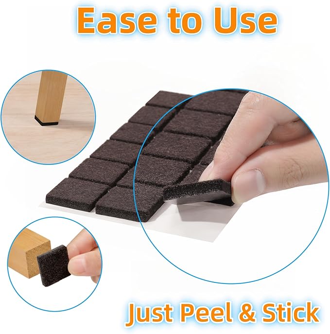 Furnigear Felt Furniture Pads for Hardwood Floors - Self Adhesive Chair Felt Pad, Floor Protector for Furniture Feet, Furniture Sliders Moving Furniture Smoothly, Anti Scratch 96 Pcs 3/4" Square Brown