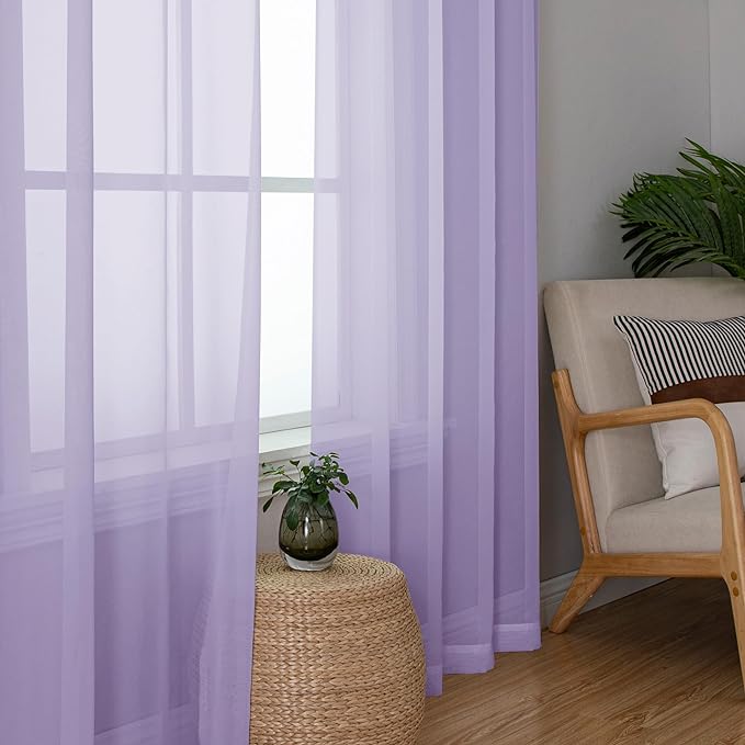 Chyhomenyc Lilac Sheer Curtains 72 Inch Length 2 Panels, Light Filtering Soft Airy Rod Pocket Voile Window Curtain Drapes for French Door Bedroom Living Room, Each 42Wx72L Inches