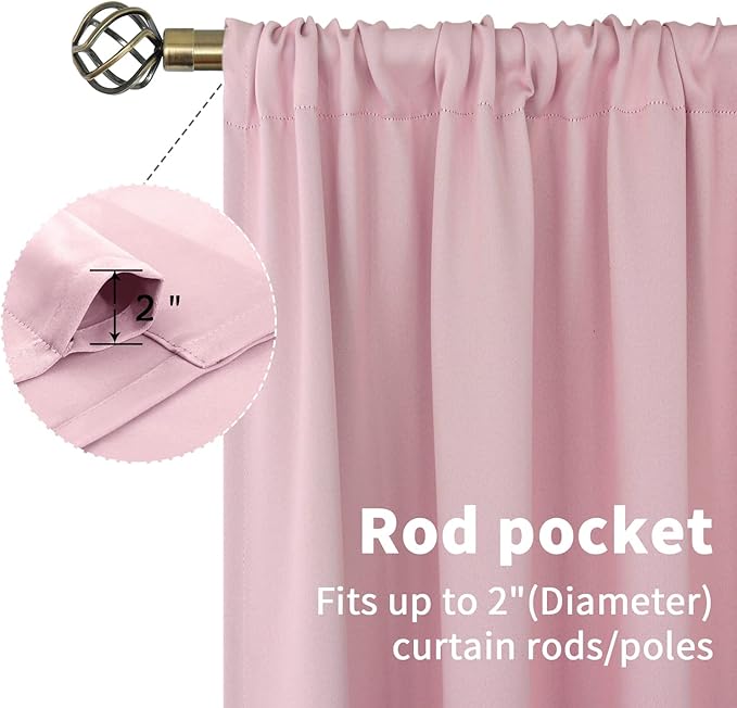 BGment Baby Pink Room Darkening Curtains 45 Inches Long for Short Window - Small Thermal Insulated with Rod Pocket Privacy for Cafe Kithchen Bathroom Girl Bedroom, 34 x 45 Inch, 2 Panels