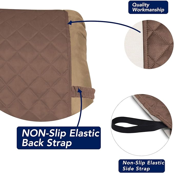 PureFit Reversible Quilted Sofa Cover, Water Resistant Slipcover Furniture Protector, Washable Couch Cover with Non Slip and Elastic Straps for Kids, Dogs, Pets (Small Recliner, Brown/Beige)