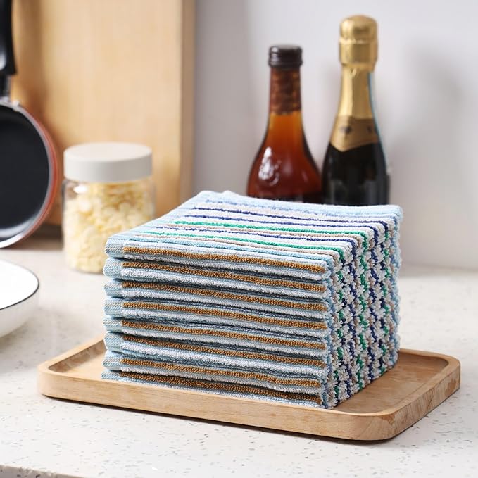 Oeleky Kitchen Dishcloths for Washing Dishes, Ultra Absorbent Dish Rags, Cotton Cleaning Cloths Pack of 8, 12x12 Inches