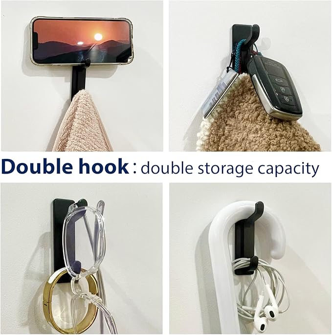 pickpiff 12 Pack Wall Hooks for Coat and Towel: 13LB Adhesive Door Hanger Stick on, Black