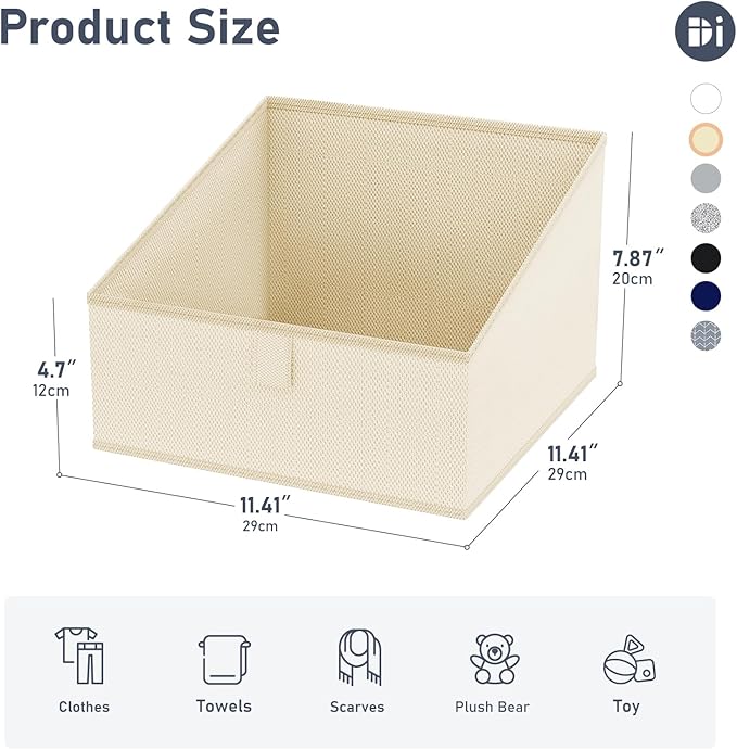 DIMJ Closet Storage Bins 8 Pack - Fabric Trapezoid Closet Organizer Bin, Foldable Storage Baskets for Shelves, Closet Shelf Organizer, Clothing Storage Box for Toys, Books, Towel, Clothes