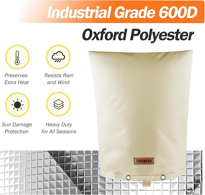 Backflow Preventer Pipe Insulation Cover (5°F) - Irrigation Sprinkler Valve Insulated Pouch - Water Well Pump Cover - Sturdy 5 Layers for Winter Freeze Protection, 10" W x 14" H, Beige