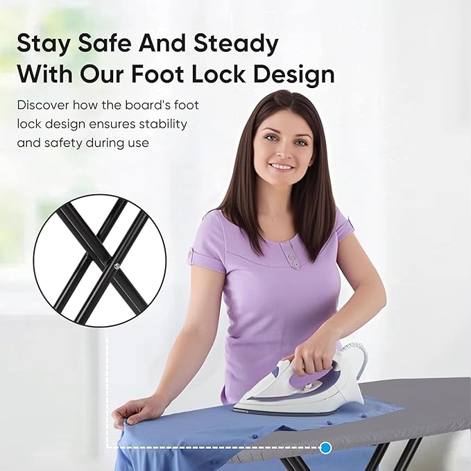 Deluxe Ironing Board with Heat Resistant Cover and Thicken Felt Pad, Heavy Sturdy Legs,Full Size Hanger Iron Board,Foldable (L-Grey)