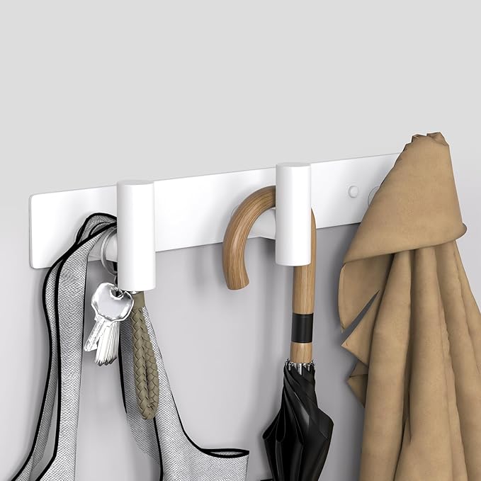 VAEHOLD Hat and Coat Wall Mount Rack - Hooks for Robes, Bags, Keys, and Towels - Bathroom Towel Hanger Organizer (White, “T“ Shape 3 Hooks 1 Pack)
