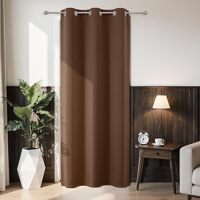 Joydeco Blackout Door Curtain for Doorway Privacy 78 Inches Long, Grommet Closet Curtain for Open Closet, Room Divider for Bedroom Living Room (Brown, 40Wx78L, 1 Panel)