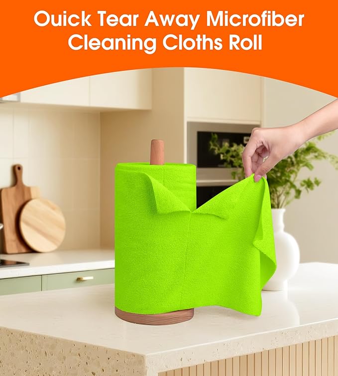 Roll of Microfiber Cleaning Cloth –100 Pack, Tear Away Microfiber Towels, Reusable, Washable, Scratch-Free, Cleaning Supplies,Kitchen Towels for Car, Home, Kitchen, Dishes(Neon Green)