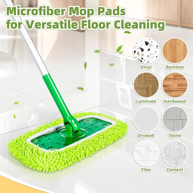 Reusable Microfiber Mop Pads Compatible with Sweeper Mop, Washable Wet Pads Refill & Highly Absorbent Dry Sweeping Cloths - Chenille Mop Pads for All Sealed Floors Cleaning (Mop is not Included)