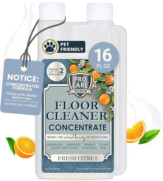 ProCare Citrus Floor Cleaner Concentrate (Made in USA) | Vinyl, Wood, Tile, Stone & Laminate Floor Cleaner For Mopping, Household Supplies, Cleaning Solution For Kitchen & Bathroom - 16oz (474ml)