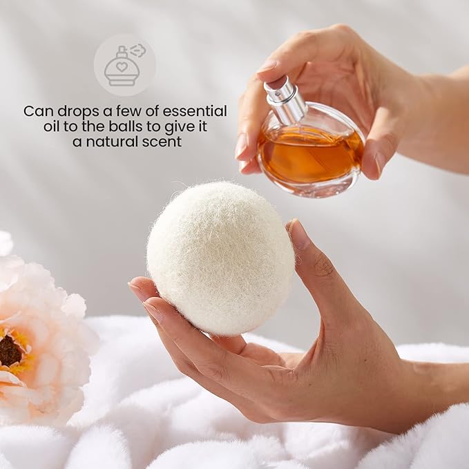 Kenning 26 Pieces Wool Dryer Balls Set, 24 Reusable Dryer Balls with 2 Muslin Bags Fabric Softener for Clothes Laundry Anti Wrinkle Anti Static Saving Energy and Time(White)