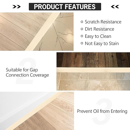5Ft Floor Transition Strip Self Adhesive Vinyl Cover Floor Strip Flat Divider Transition Strip Wood Grain Design for Laminate Floor Gaps and Doorway Transitions (5Ft x 2 Inch, Beige)