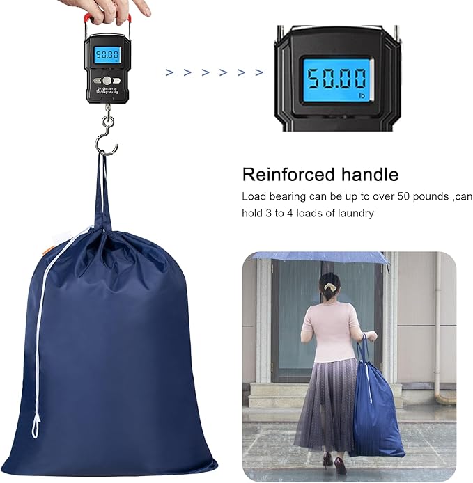 Polecasa Heavy Duty Large Laundry Bag with 130gsm Tear Resistant Fabric and Handles, Easy to Carry Durable Dirty Clothes Drawstring Bag, Perfect for College Dorm, Travel, 28”x36”, Navy