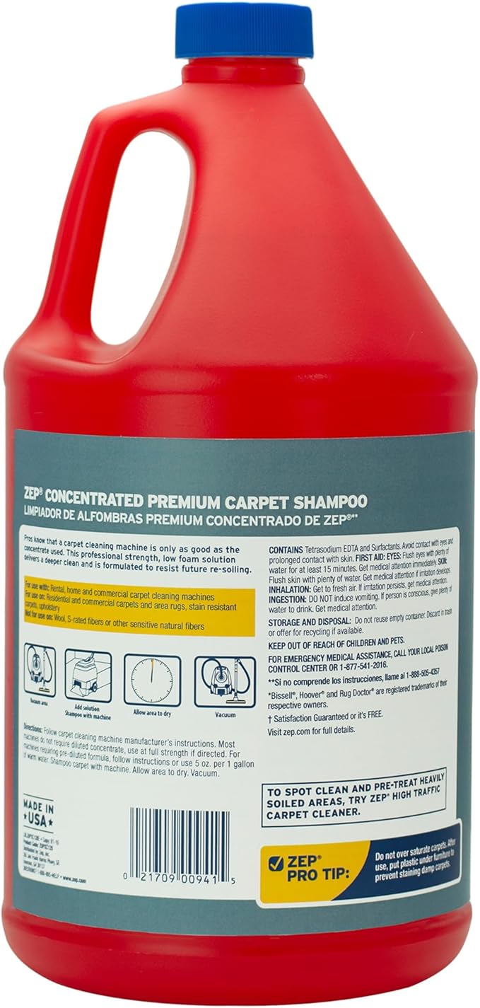 Zep Premium Carpet Shampoo - 1 Gal (Case of 4) - ZUPXC128 - Deep Cleaning and Stain Removal, For Carpet Machines