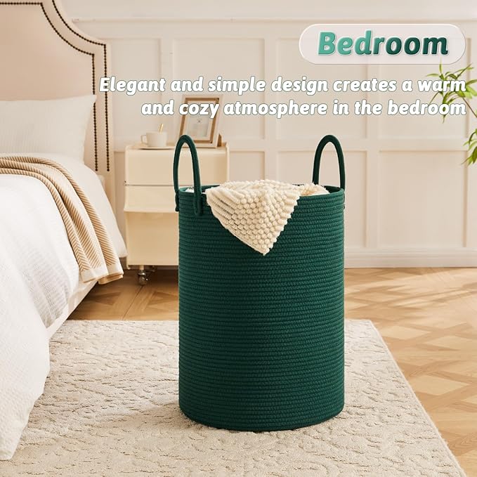 Laundry Basket,Woven Cotton Rope Laundry Hamper,80L for Decorative Storage of Dirty Clothes,Toys and Blankets in Bathroom,Baby Room and Living Room