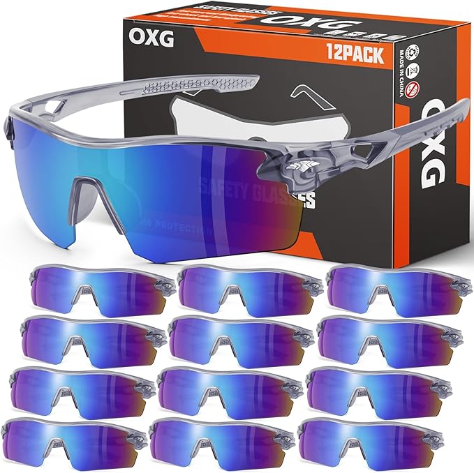 OXG 12 Pack Safety Glasses for Men Women, ANSI Z87.1 Safety Goggles Impact Resistant Protective Eyewear for Work, Outdoor