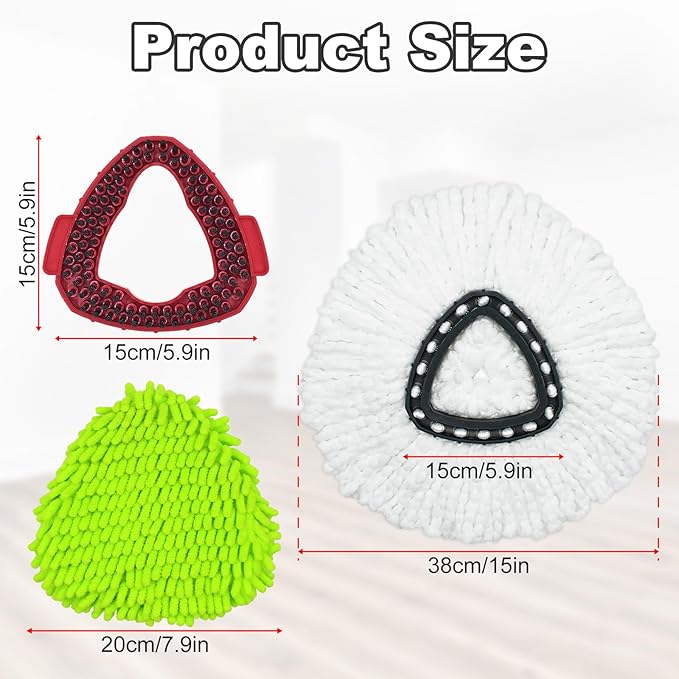 Mop Heads Replacement for Ocedar, Mop Replace Head for Ocedar EasyWring 1 Tank, Microfiber Spin Mop Refills, Include 4 Spin Mop Replacement Head Deep Cleaning Machine Washable with 2 Scrubber Mop Head