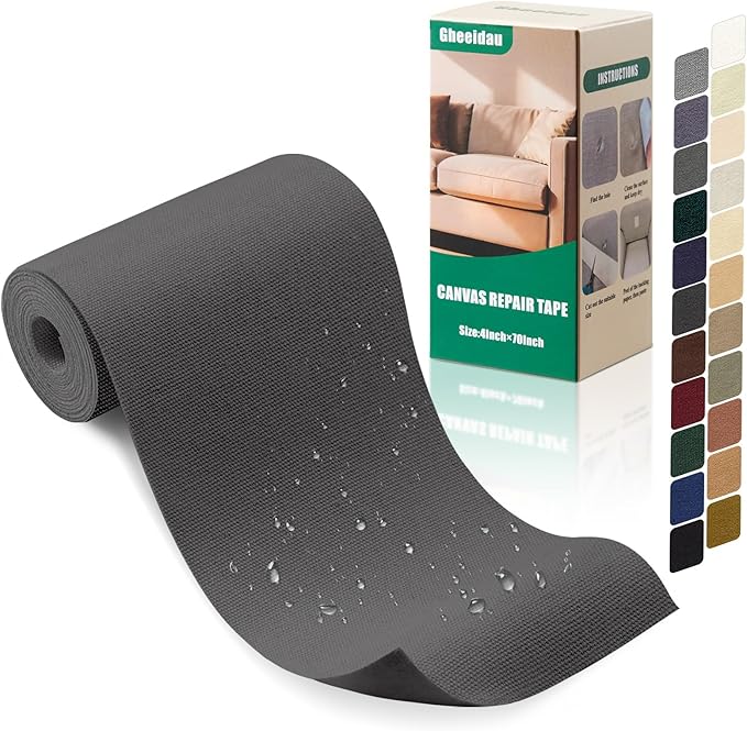 Canvas Repair Tape 4×70 Inch Waterproof Self-Adhesive Fabric Repair Patch for Repairing Boat Covers,Tents,Patio Umbrellas,Car Seats,Luggage,Sofas.(Charcoal Grey)