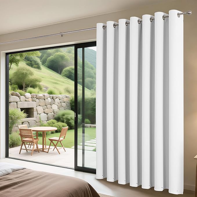 Joydeco Blackout Patio Sliding Door Curtains 90 Inches Long, Grommet Privacy Room Divider Curtains, Extra Wide Thermal Blackout Drapes for Bedroom Living Room (Pure White, 70Wx90L, 1 Panel)