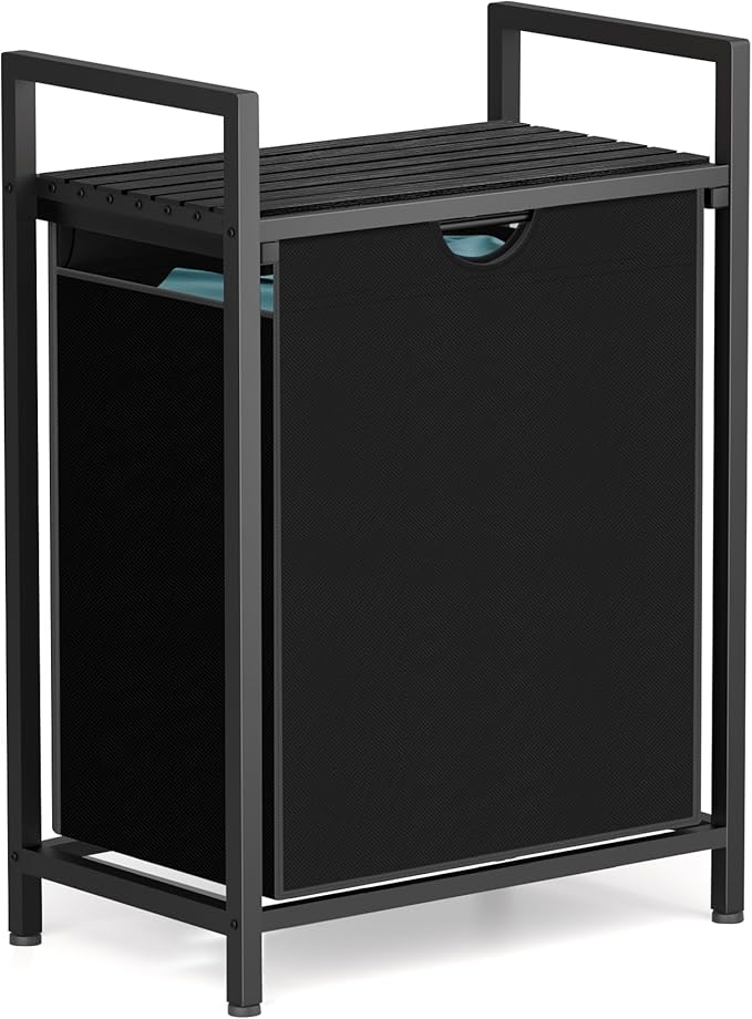 Laundry Sorter with Removable Bag, 16 Gallons Laundry Hamper with Adjustable Feet, Laundry Basket for Laundry Room, Bathroom and Bedroom(Charcoal Black)