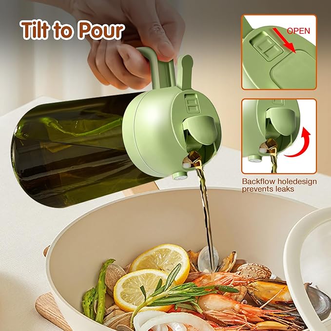 YARRAMATE 16oz/470ml Light Blocking Oil Sprayer for Cooking with Stickers, Food-Grade 2 in 1 Olive Oil Dispenser Bottle for Kitchen, Premium Dark Green Glass Oil Bottle for Air Fryer, BBQ (Green)