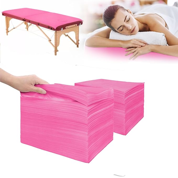 200Pcs Disposable Massage Table Sheets 31.5" x 71" Non-Woven Fabric Bed Covers for Ultimate Hygiene and Comfort in Massage, Tattoo, and Spa Treatments, Breathable and Durable Sheets(Pink)