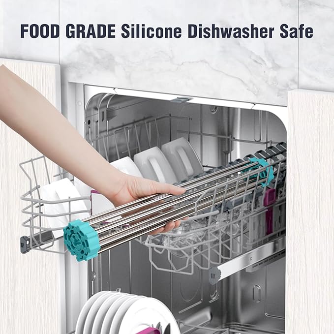 Tomorotec 17.7" x 12.5" Roll Up Dish Drying Rack Over Sink Drying Rack Sink Cover Kitchen Sink Accessories Gadget Multipurpose Organizer Foldable Stainless Steel Drainer