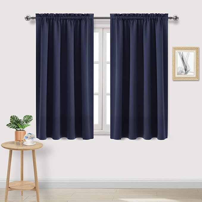 DWCN Navy Room Darkening Blackout Curtains - Thermal Insulated Privacy Energy Saving Window Curtain Drapes 52 x 54 inch Length, Set of 2 Bedroom Living Room Curtains