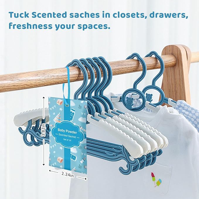 SCENTORINI Scented Sachets for Drawers and Closets, Baby Powder Scent 14 Pack, Long-Lasting Sachets Bags Wardrobe Freshener, for Drawers, Closets, Cars
