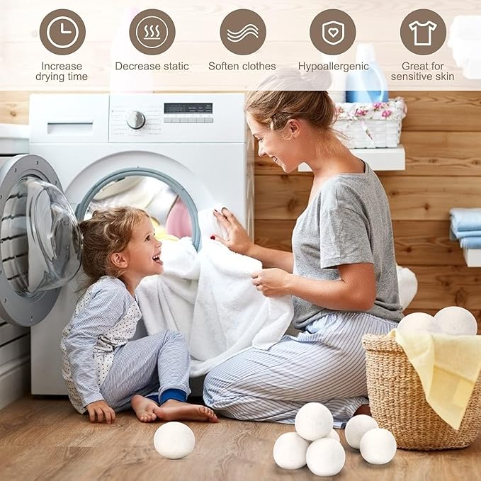 Organic Wool Dryer Balls: Eco-Friendly & Chemical-Free | Our Anti-Entanglement Reusable Balls Eliminate Wrinkle Static | 6-Pack XL Dryer Balls for Laundry is Made with New Zealand Wool (Dog)